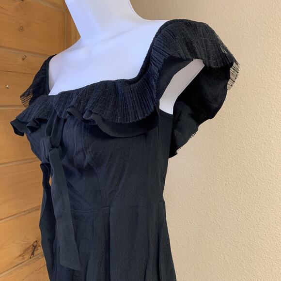 For Love & Lemons Women's Small Black Babydoll short Dress off shoulder tulle - Picture 5 of 12
